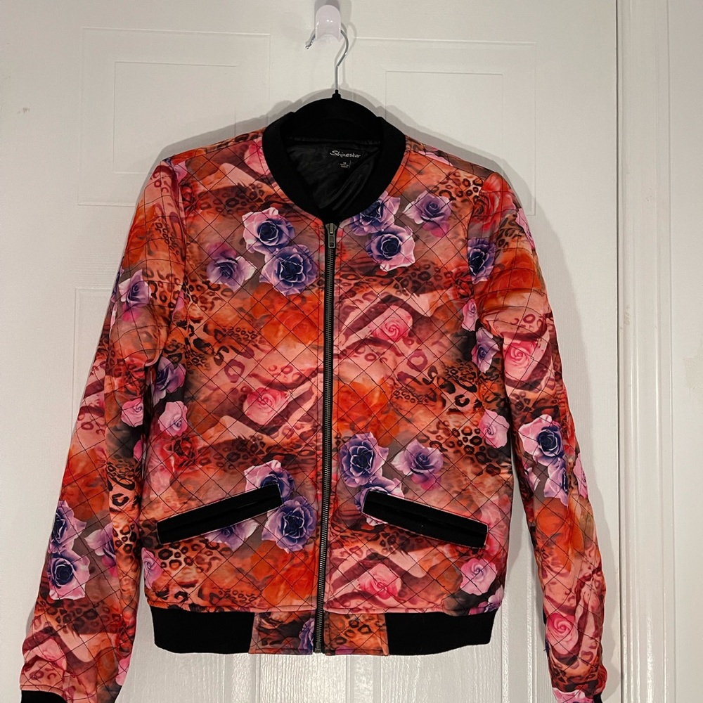 Shinestar Orange and Pink Floral Bomber Jacket